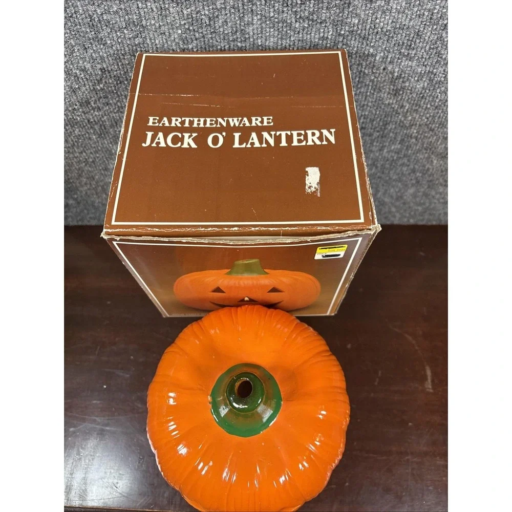 Vtg Halloween Earthenware Pumpkin Jack O' Lantern Ceramic Votive Candle Holder